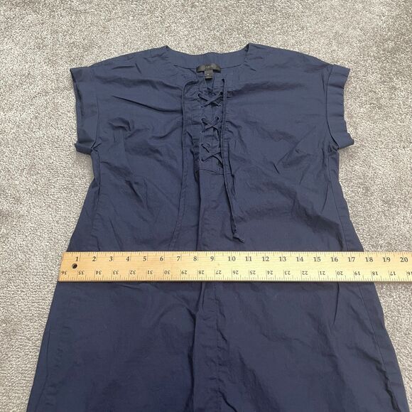 J.Crew Lace Up Shift Dress Womens Petite Small Navy Blue Cotton Casual Classic - Picture 7 of 13